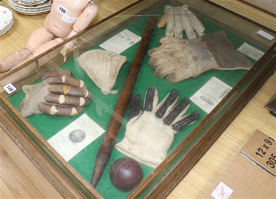 A cricket themed display case 83 x 53cm